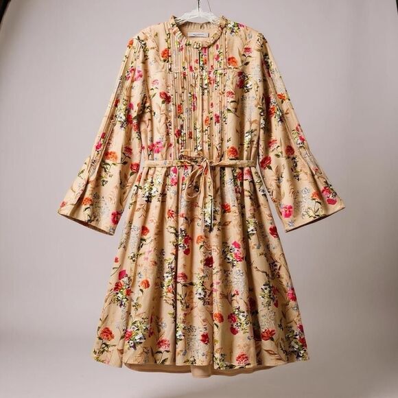 Marella Midi Floral Dress 10 Multicolor Pleated Long Sleeve Romantic Dreamy - Picture 1 of 11